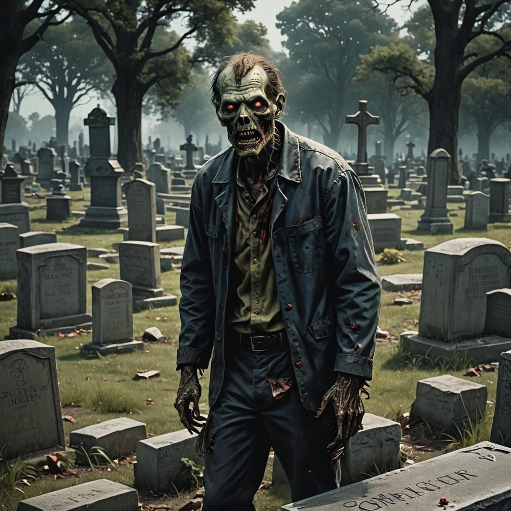 Sinister Zombie in Dark Cemetery