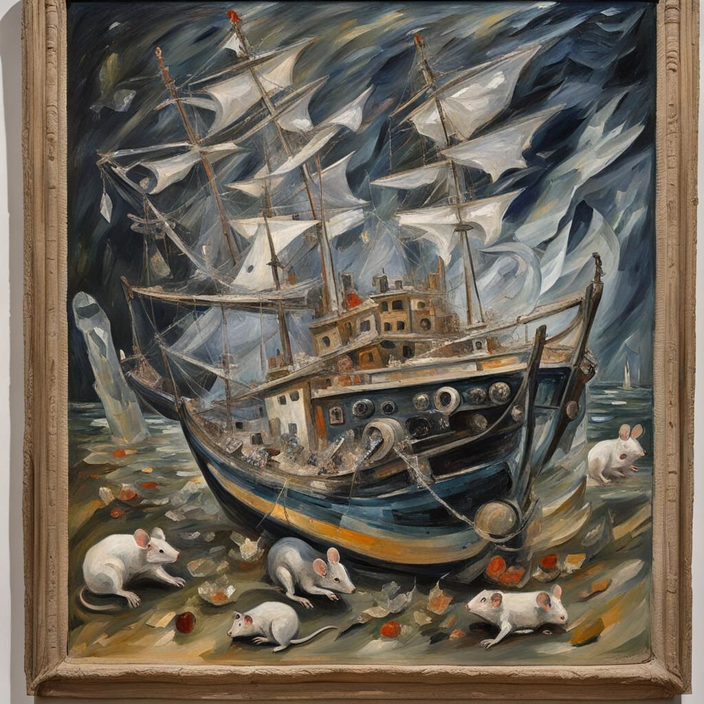 Crystal Ship with Crystal Mice, Painterly Style