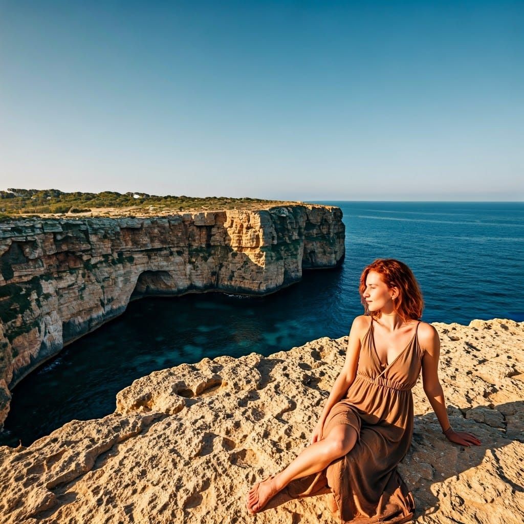 Sun-Kissed Goddess on Ancient Temple Outcropping