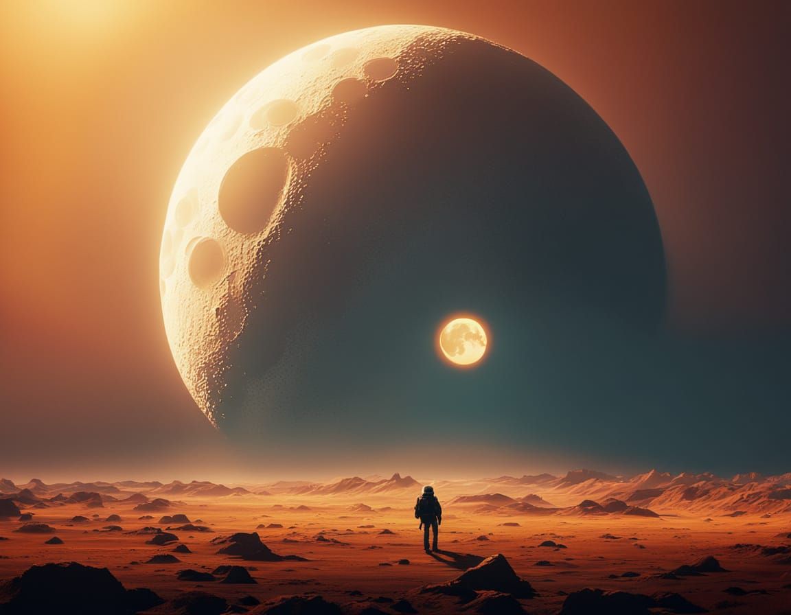 Hazy Moon Close-Up in Warm Cinematic Light