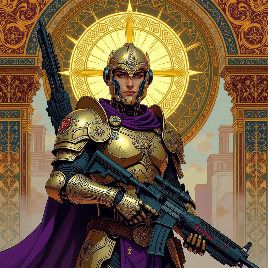 Cyborg Warrior in Byzantine Mosaic Style