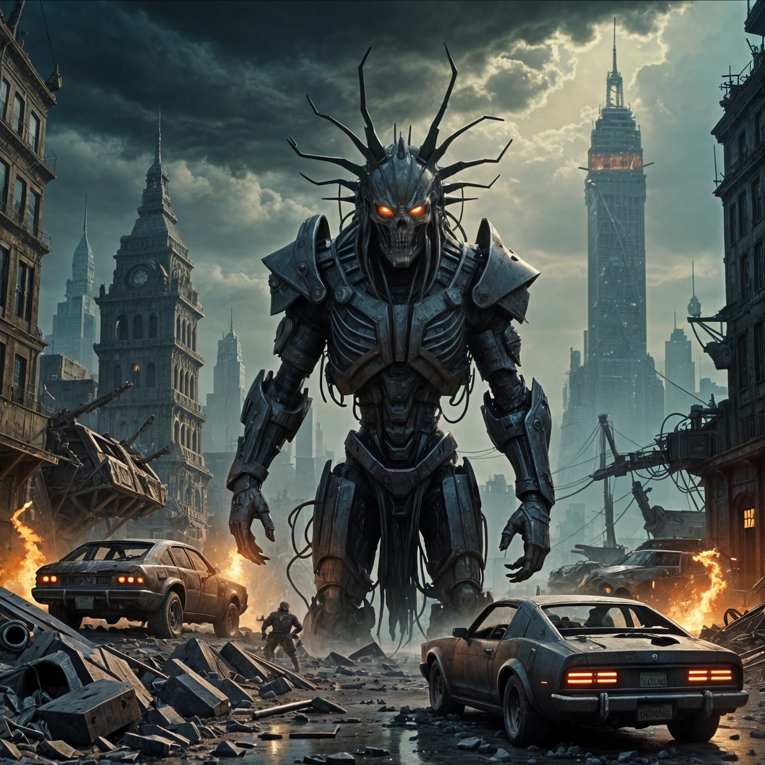 Dystopian Futuristic Landscape of 2025 in Vibrant Colors