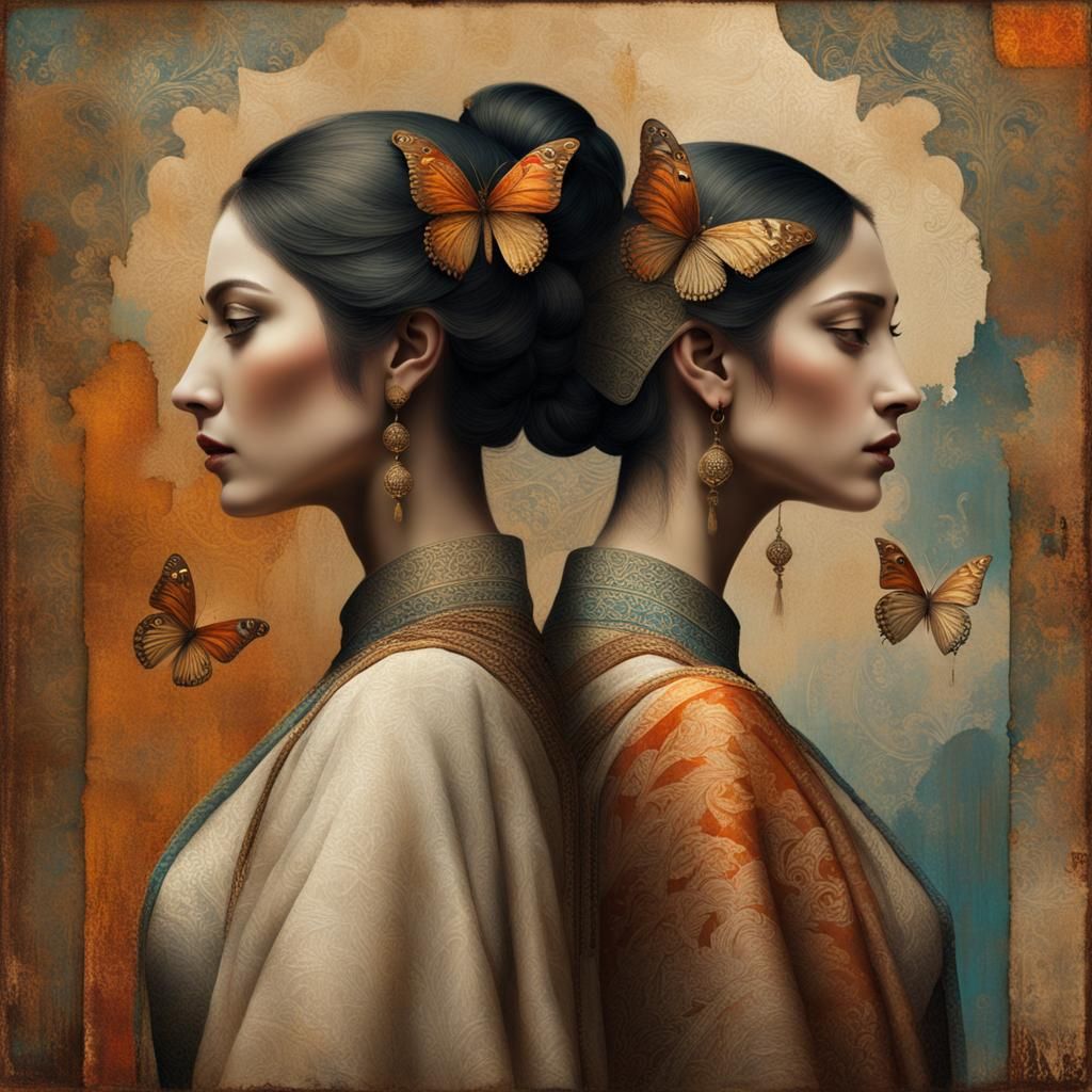 Metaphysical Collage of Women in Rich, Decaying Colors