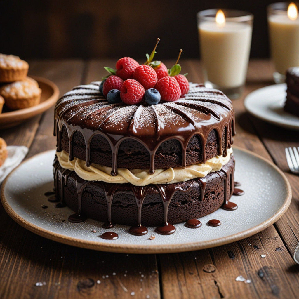 Decadent Chocolate Cake in Warm Golden Light