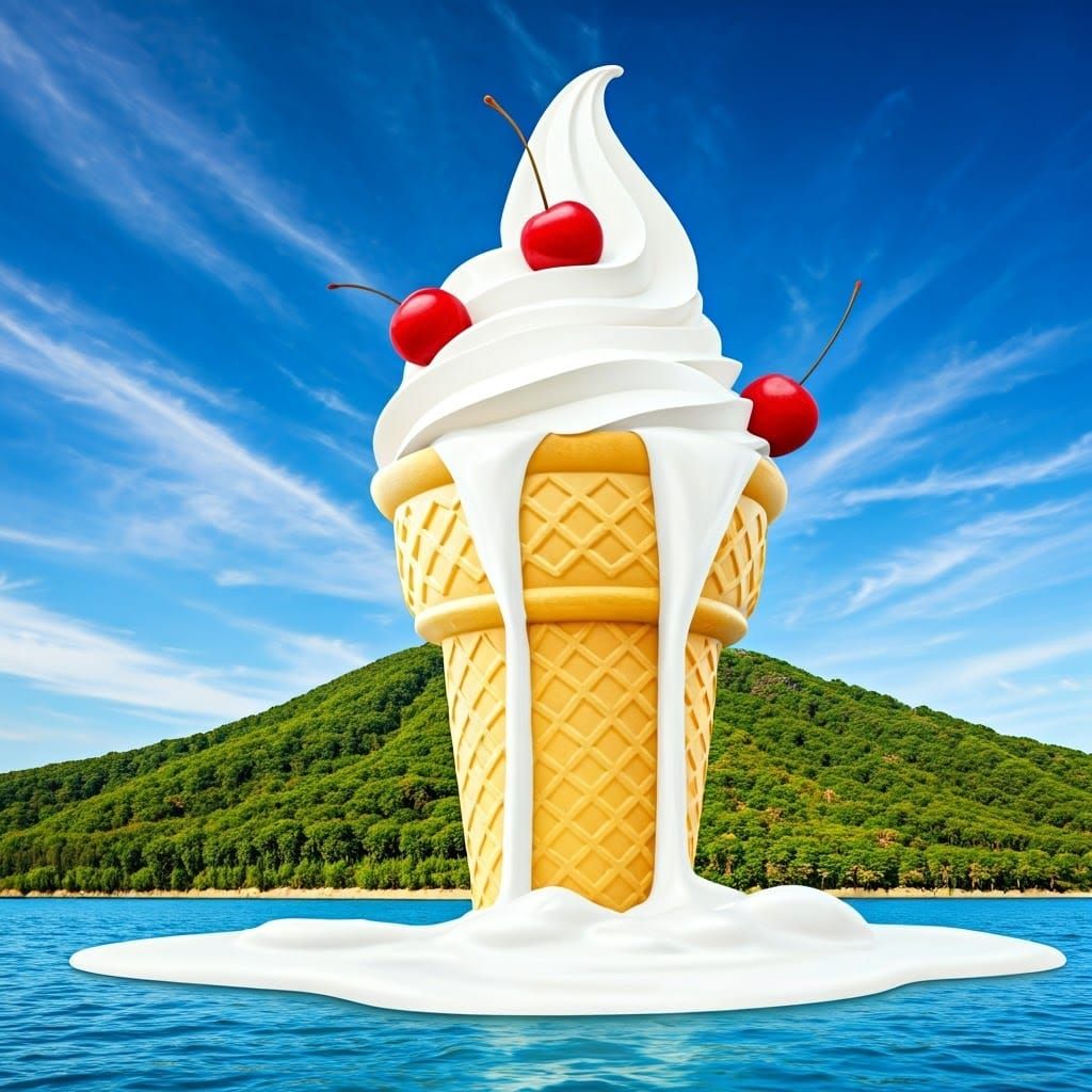 Giant Ice Cream Cone Melts into Lagoon