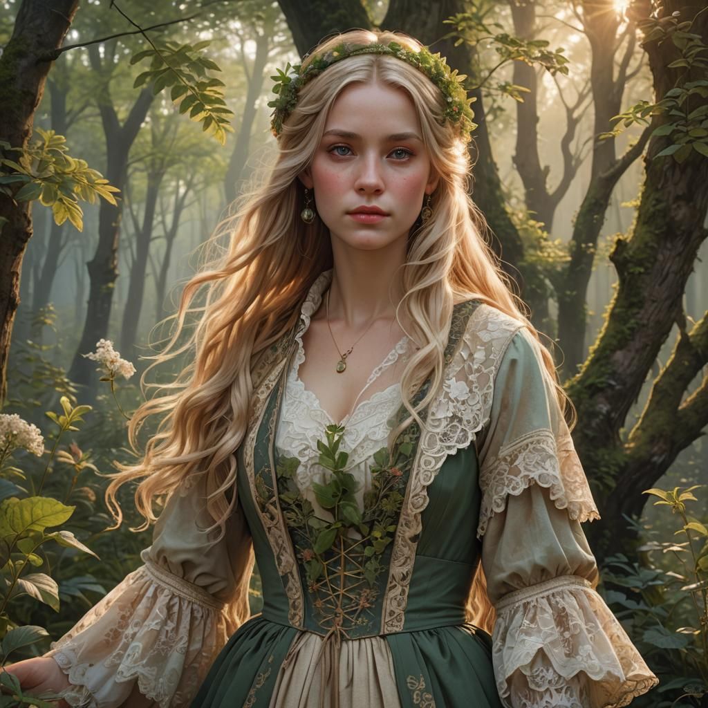 Woman in 18th Century Dress at Sunrise