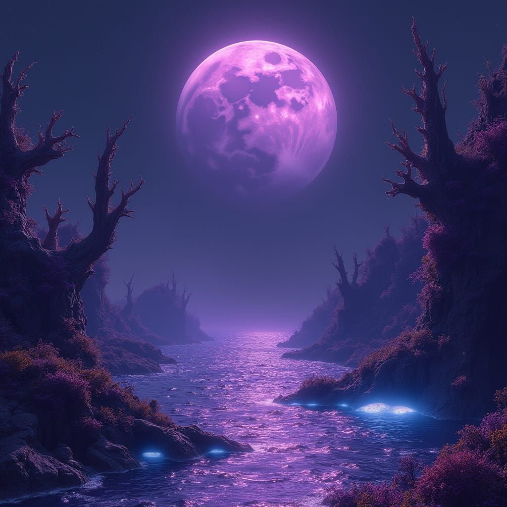 Otherworldly Landscape with Iridescent Flora and Crystalline...