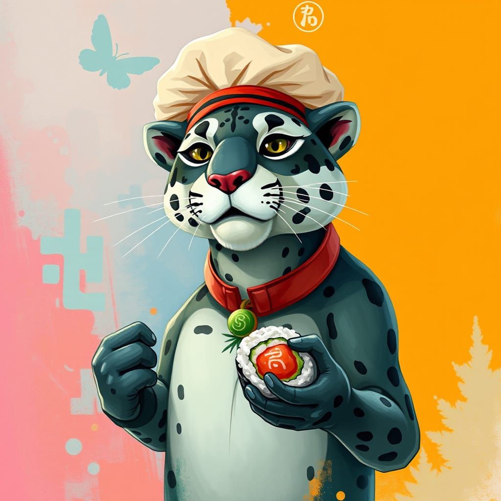 Sushi Panther Chef in Vibrant Digital Painting