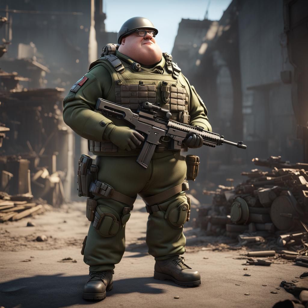 Peter Griffin as Soldier in 3D Game Style