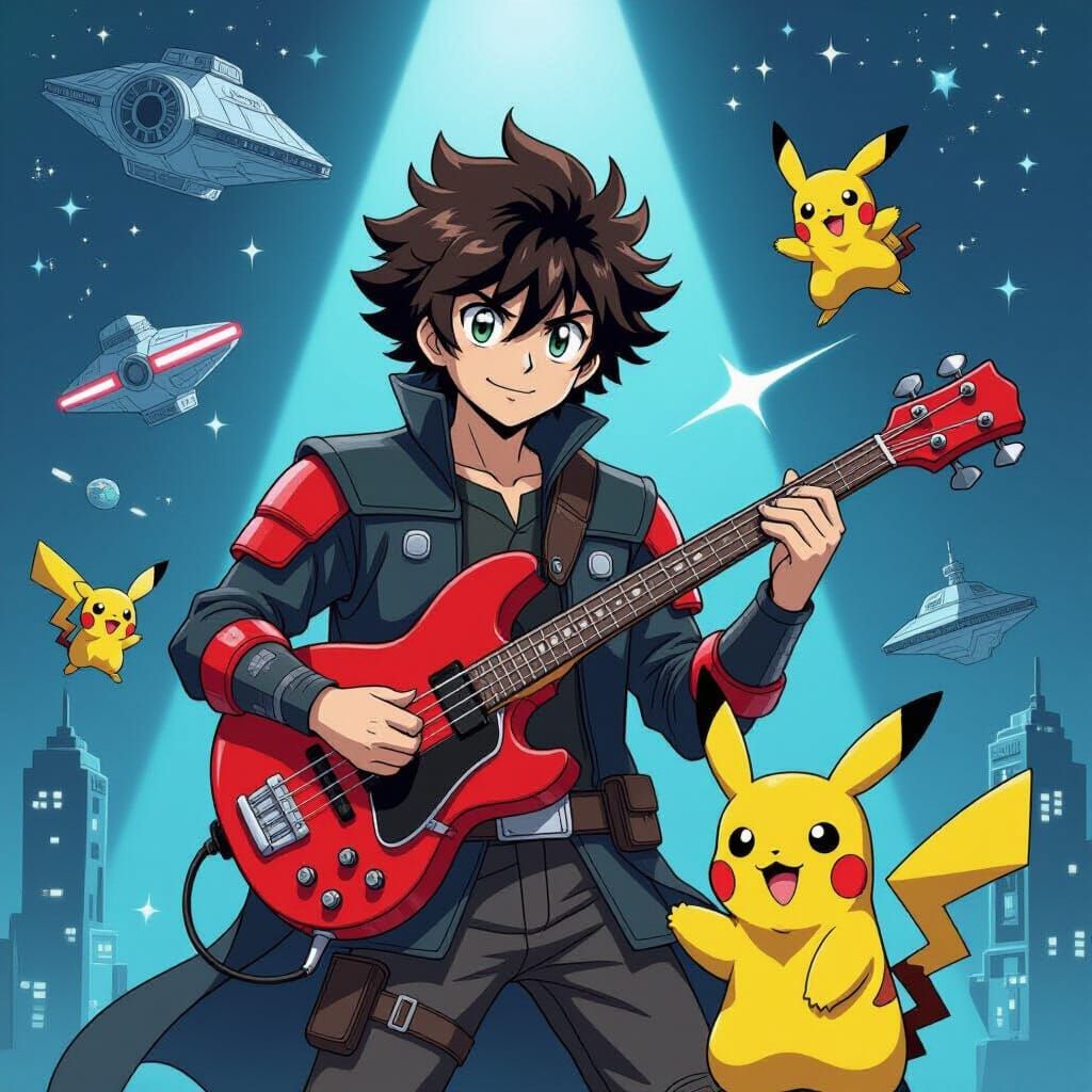 Anime Boy Plays Futuristic Bass in Pokémon Star Wars Mashup