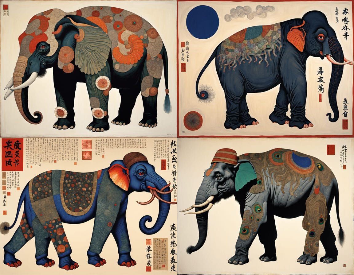 Mythical Creatures in Ukiyo-e Style with Surrealist Elements