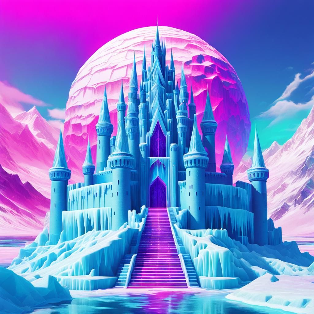 Vaporwave Ice Castle: Maximalist Concept Art