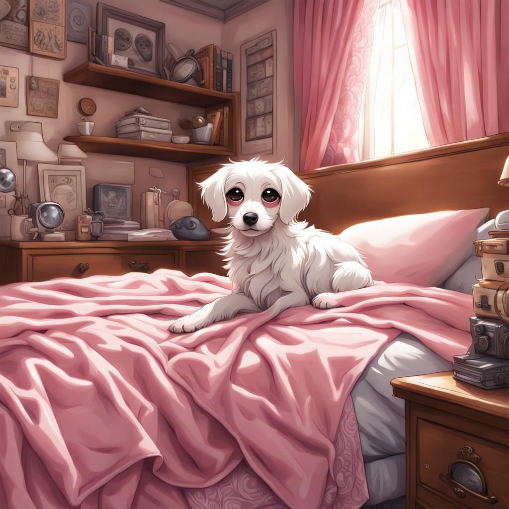 Cute Dog Peek-a-Boo in Anime Style