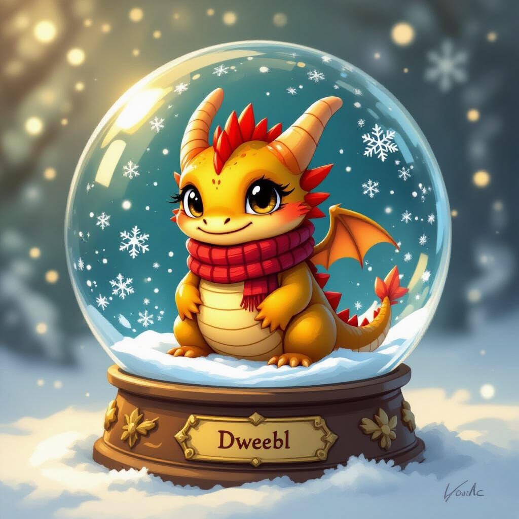 Dweebl the Onion Dragon in Snow Globe
