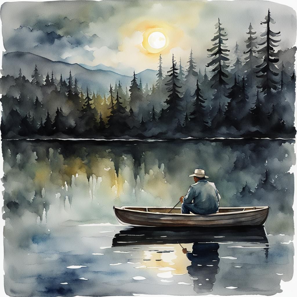 Loon Lake Evening: Moody Watercolor Landscape