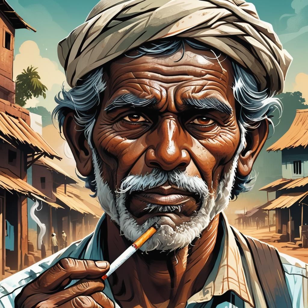 Indian Salt Farmer Portrait in Comic Book Style