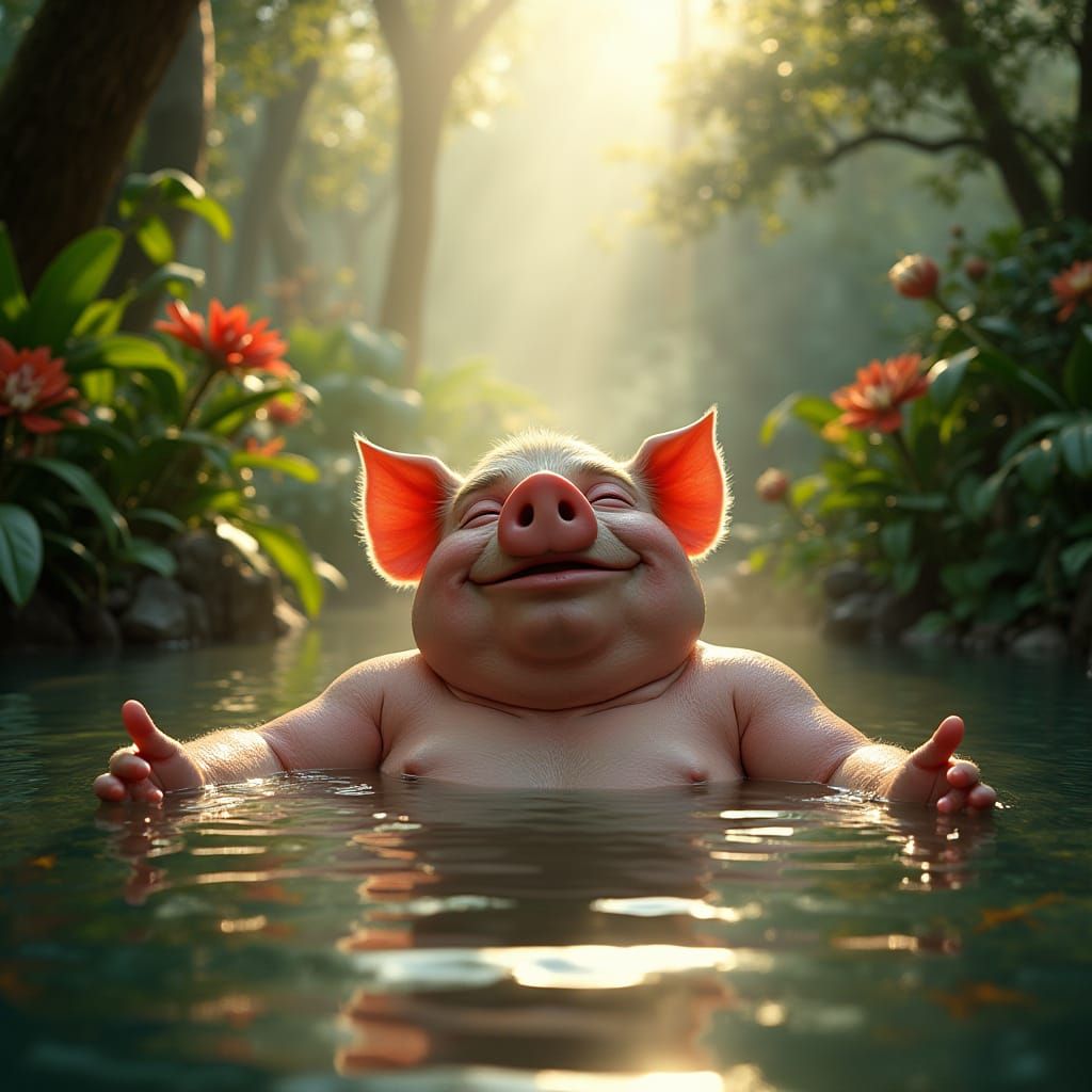 Pigman's Jungle Hot Spring Joy: Cinematic Film Still