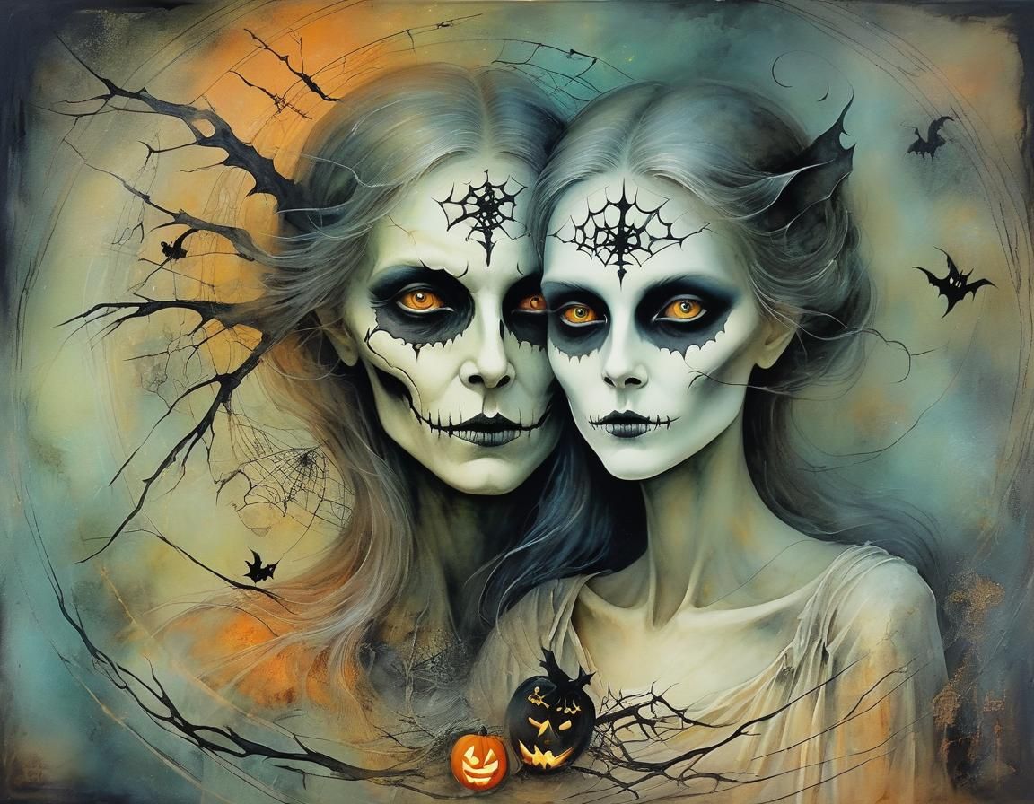Spooky Halloween Painting in Mixed Media Style