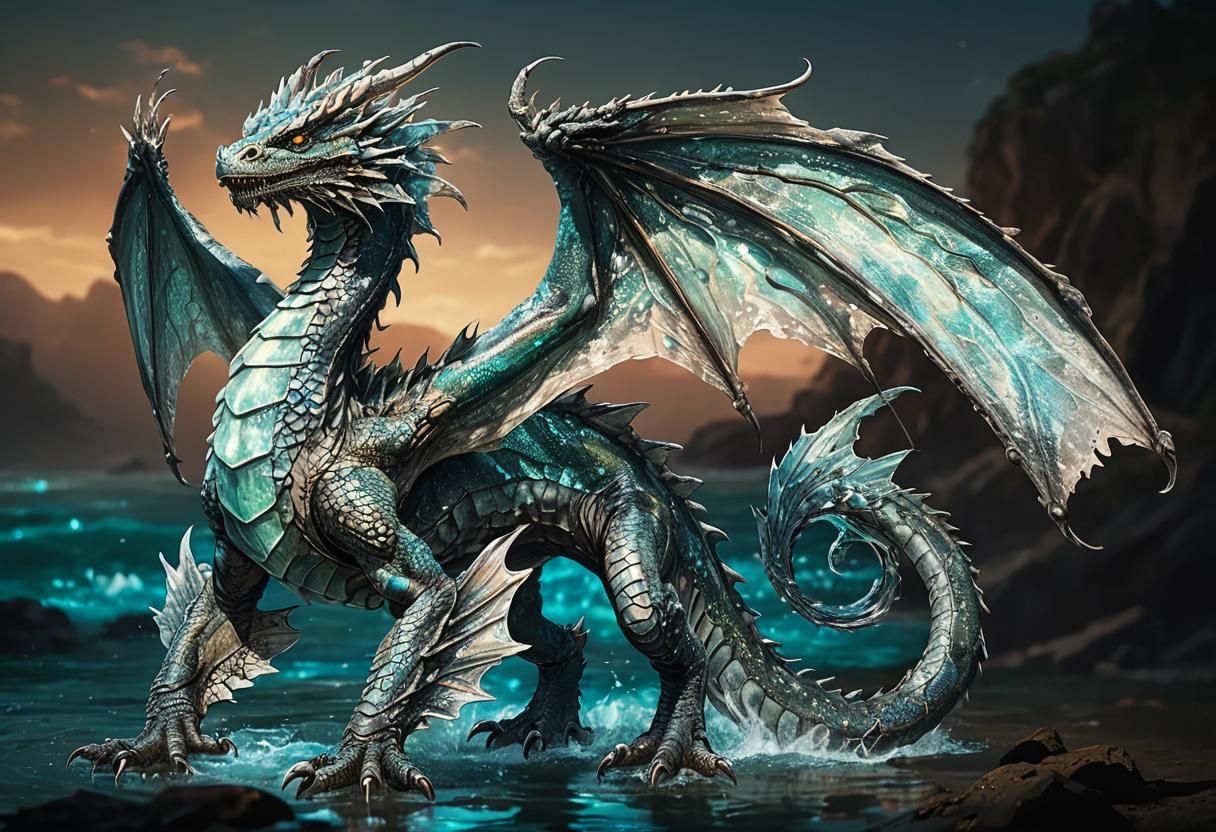 Majestic Bioluminescent Water Dragon Concept Art