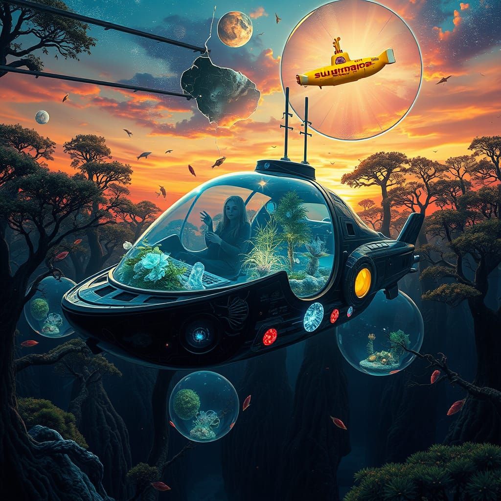 Ethereal Figures Compose Poems in Sunset Galaxy