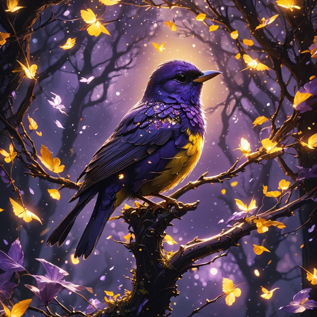 Glowing Bird Double Exposure Digital Illustration