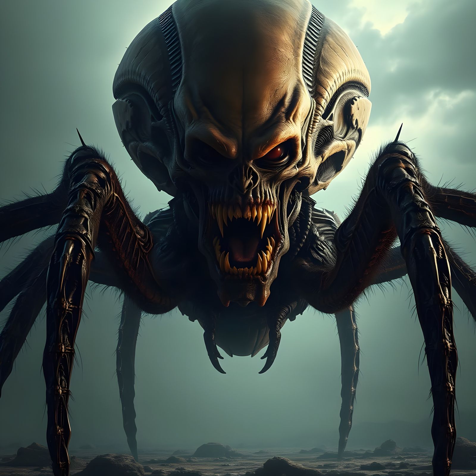 Epic Alien Spider with Human Head in Stunning Digital Matte ...