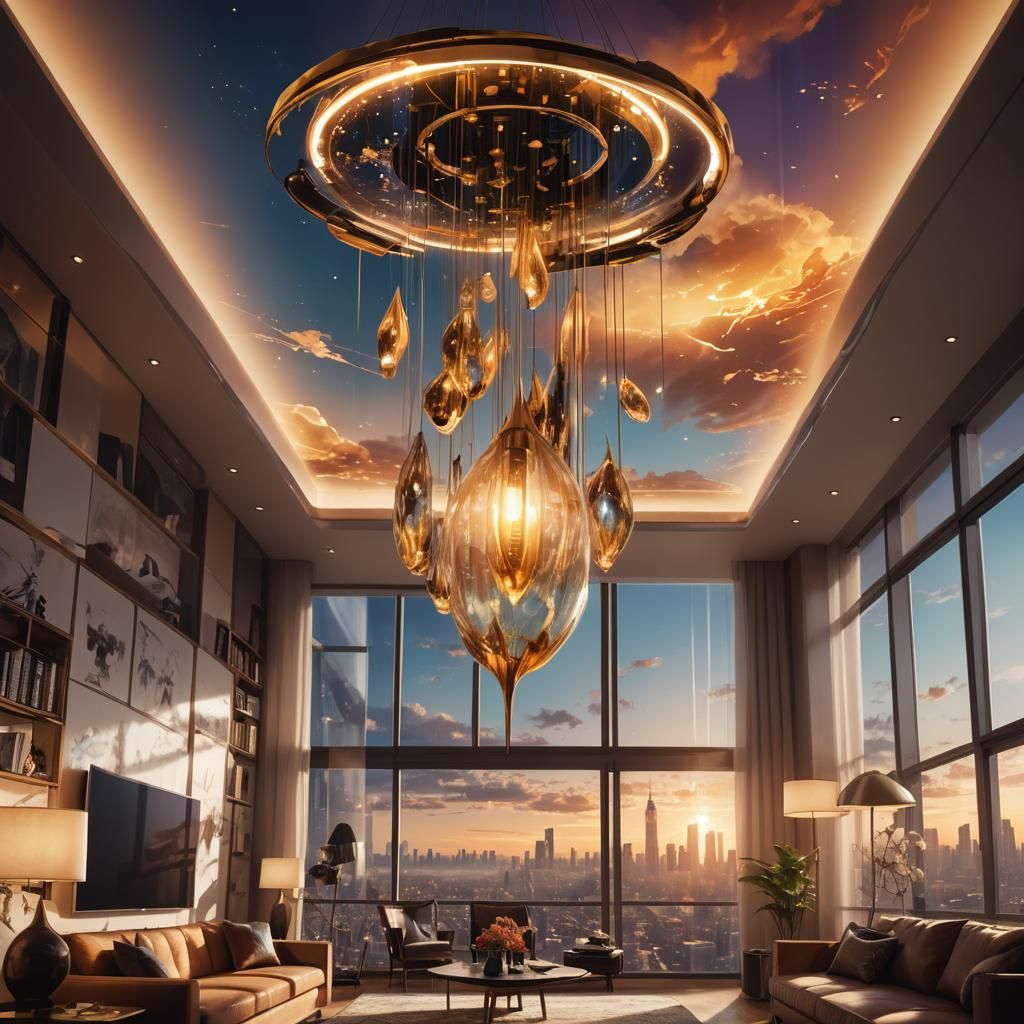 beautiful penthouse living room with a city view