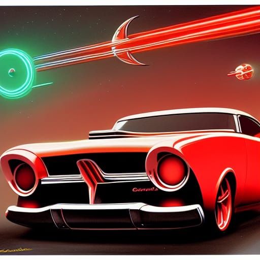 Retrofuturistic Muscle Car Poster in Hyperreal Style