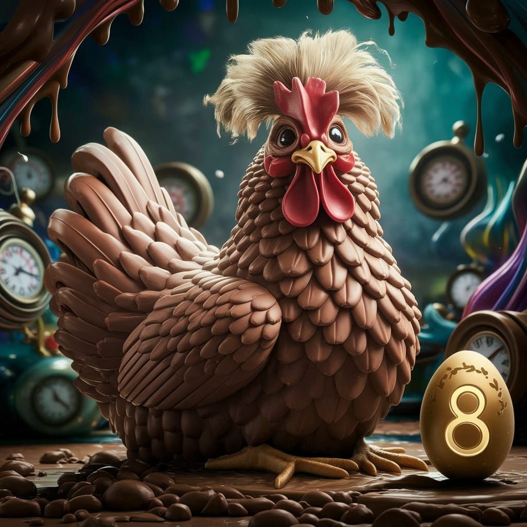 Surrealistic Chocolate Chicken in Dreamlike Atmosphere