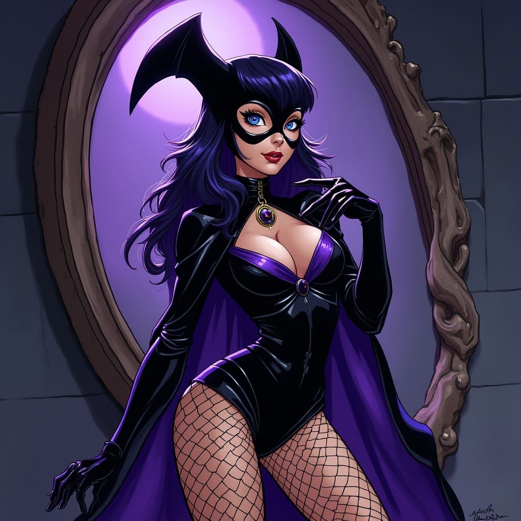 Surreal Teen Titans Raven in Fishnet Stockings Mirror