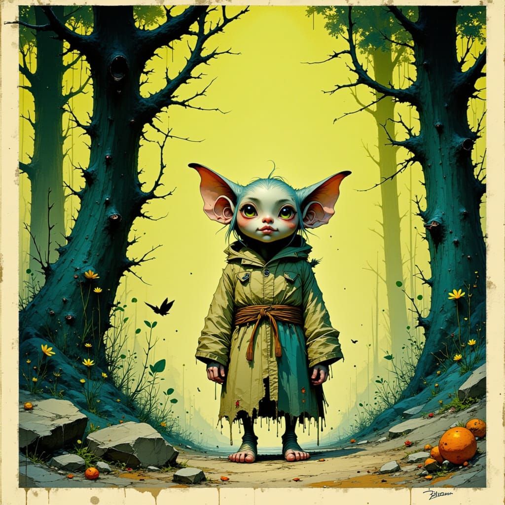 Troll in Mystical Forest, Silkscreen Comic Style