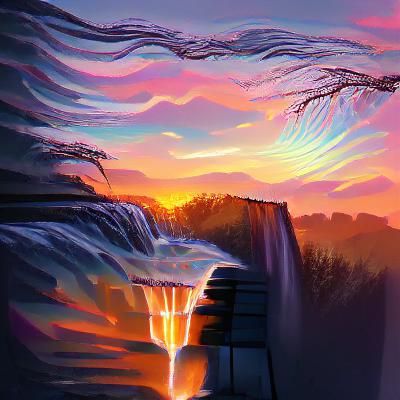 Majestic Waterfall Sunset Landscape