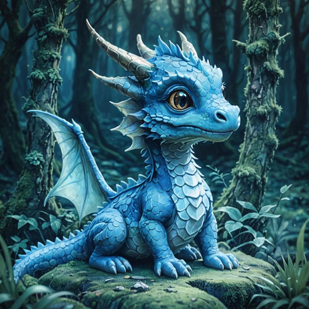 Whimsical Fantasy Illustration of a Baby Dragon in an Ancien...