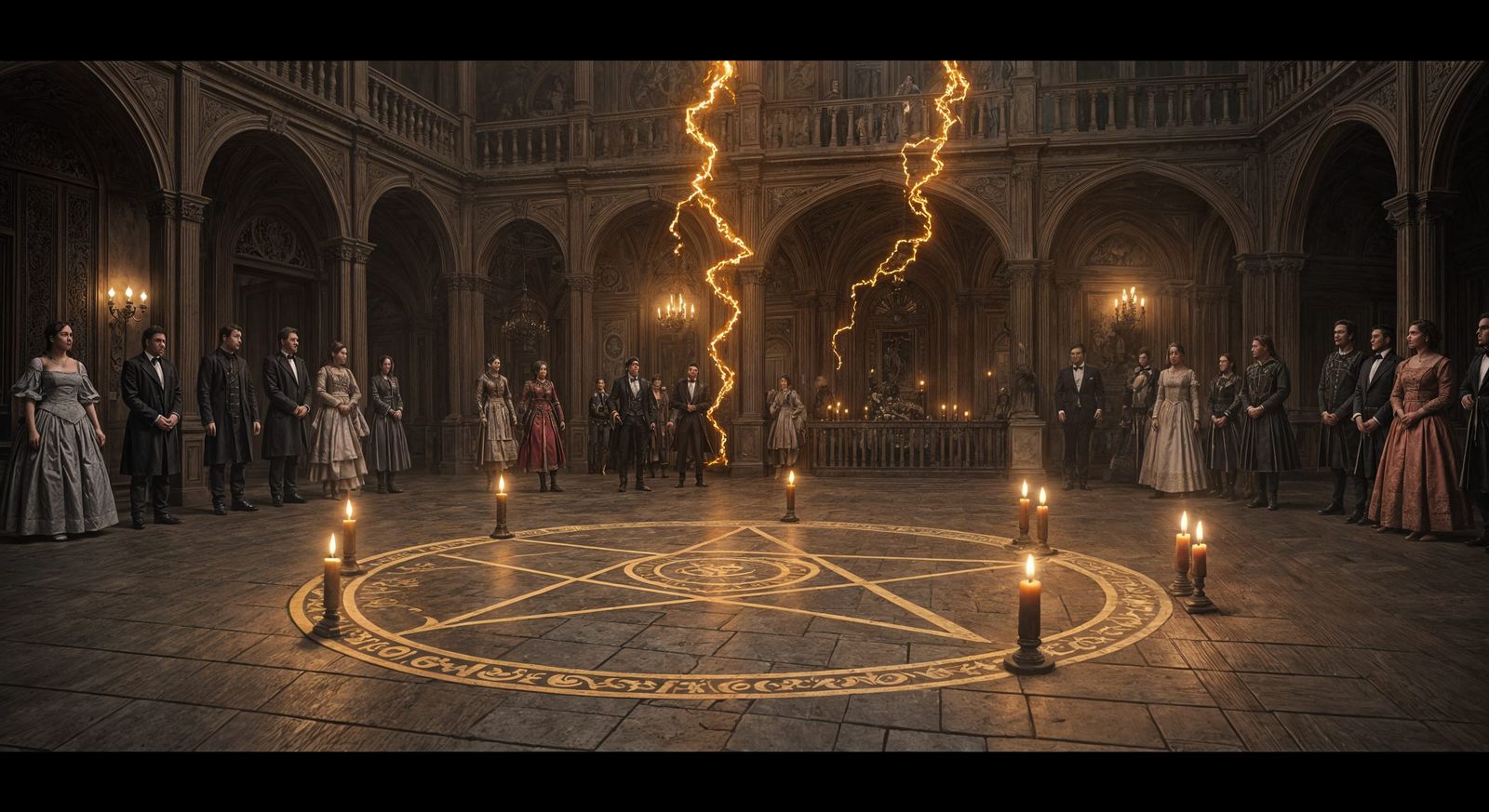 Victorian Ritual in Great Hall with Heptagram
