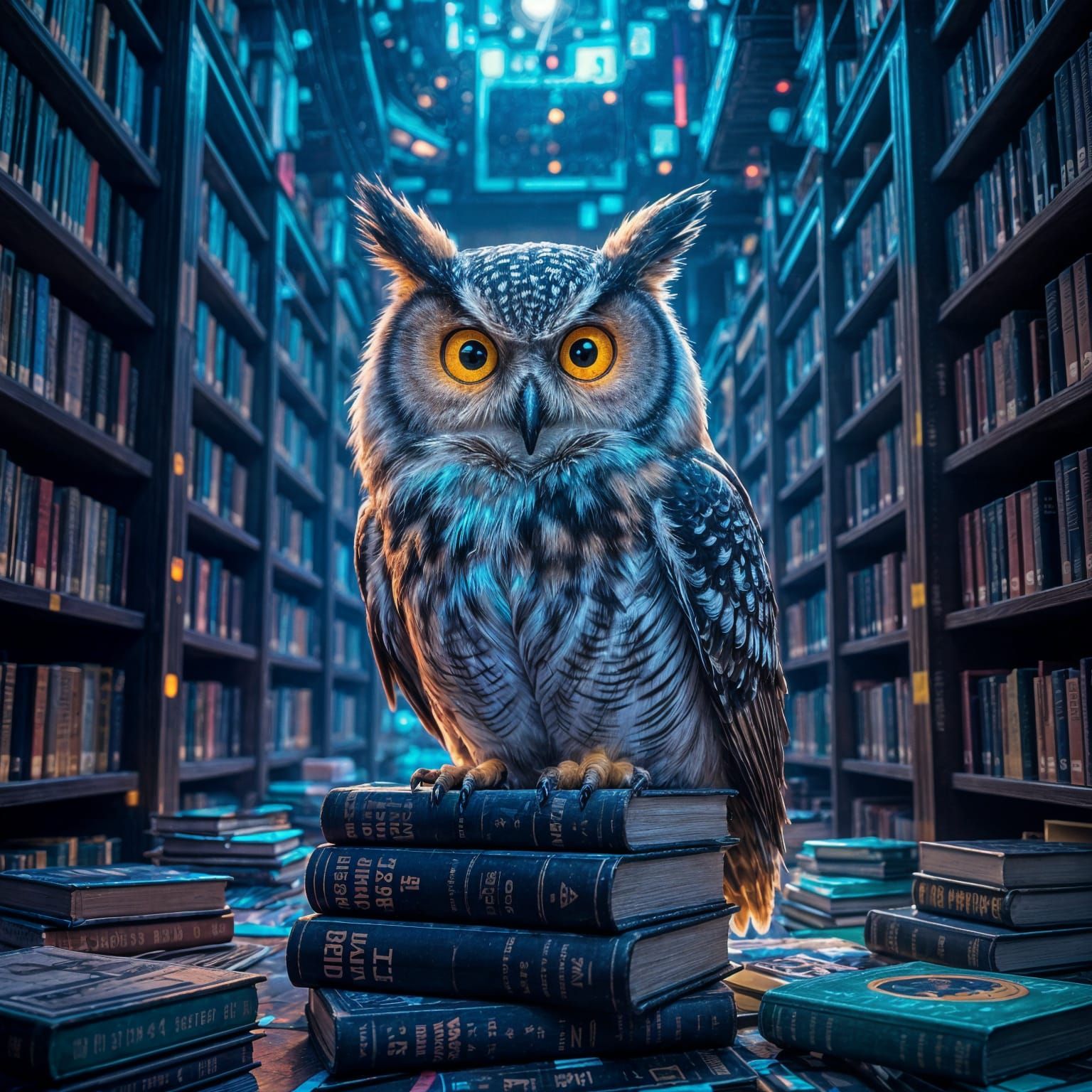 Glitch Art Owl in Digital Library