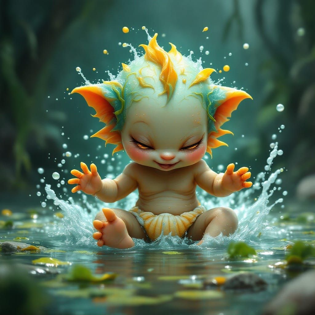 Adorable Baby Imp Water Elemental in Fantasy Style