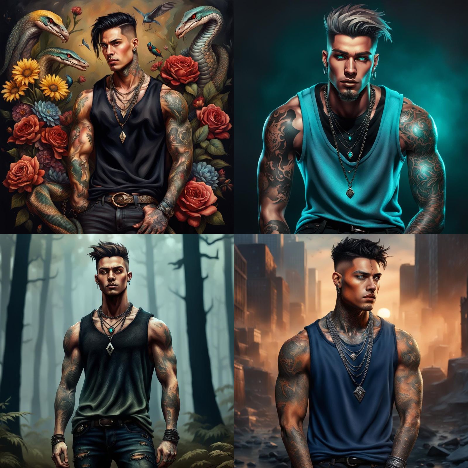 Tattooed Nonbinary Person in Dark Realism Photo