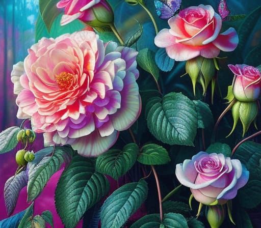 Hyperrealistic Rose Garden in a Surrealist Style