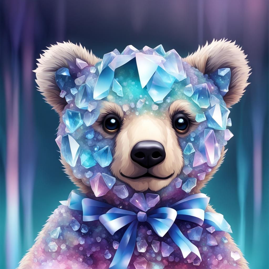 Cute Realistic Crystal Bear with Cool Colors