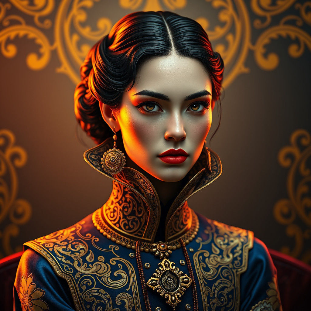 Ornate Figure Portrait in Art Nouveau Style