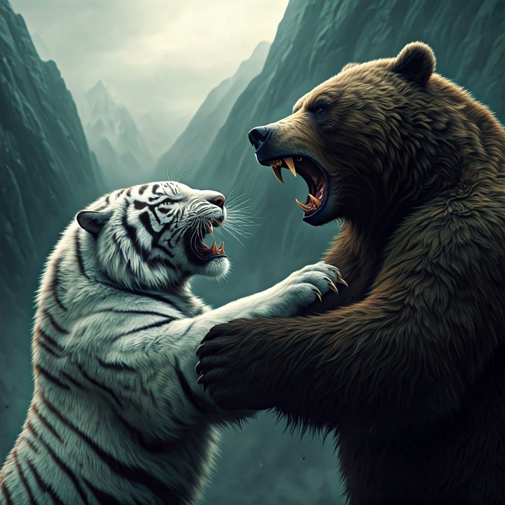 White Tiger vs Monster Bear in Cinematic Battle
