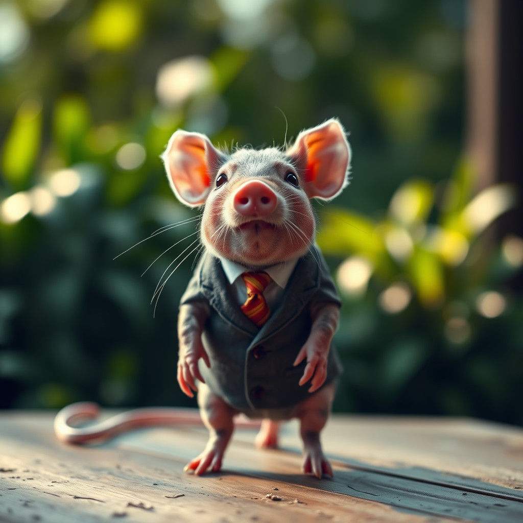 Rat-Pig Hybrid in Miniature Suit, Professional Photography
