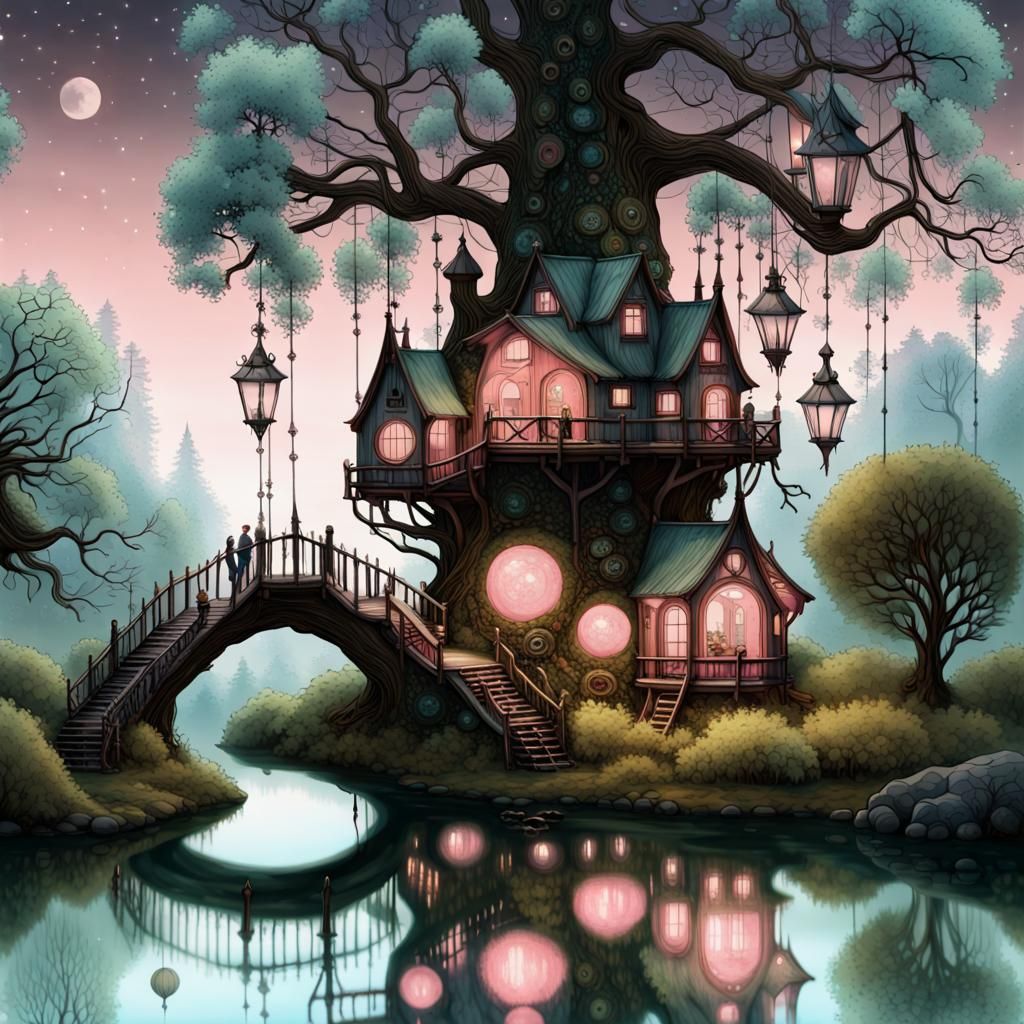 Steampunk, fairycore village.