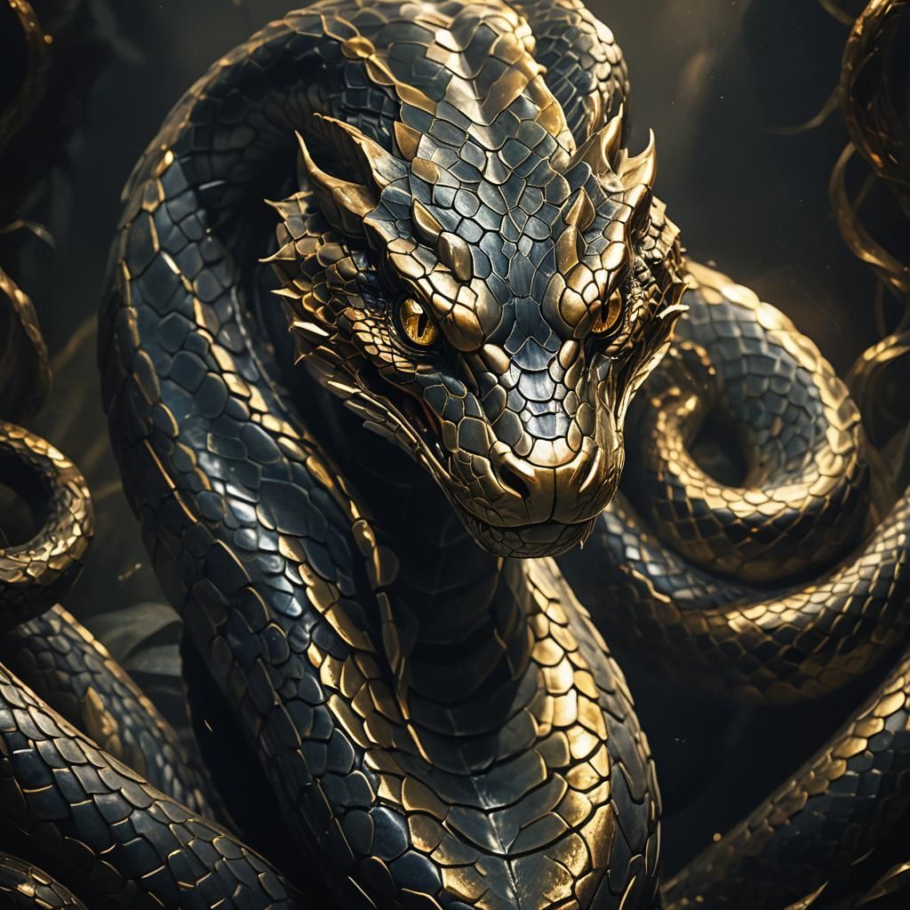 Serpent in Shadows: Mythical Creature Art