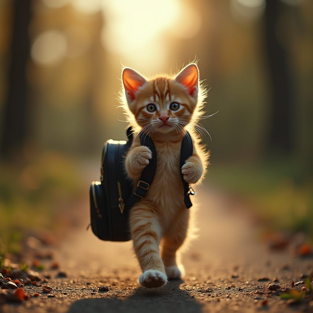 Kitten's First Day: Adorable Backpack Adventure