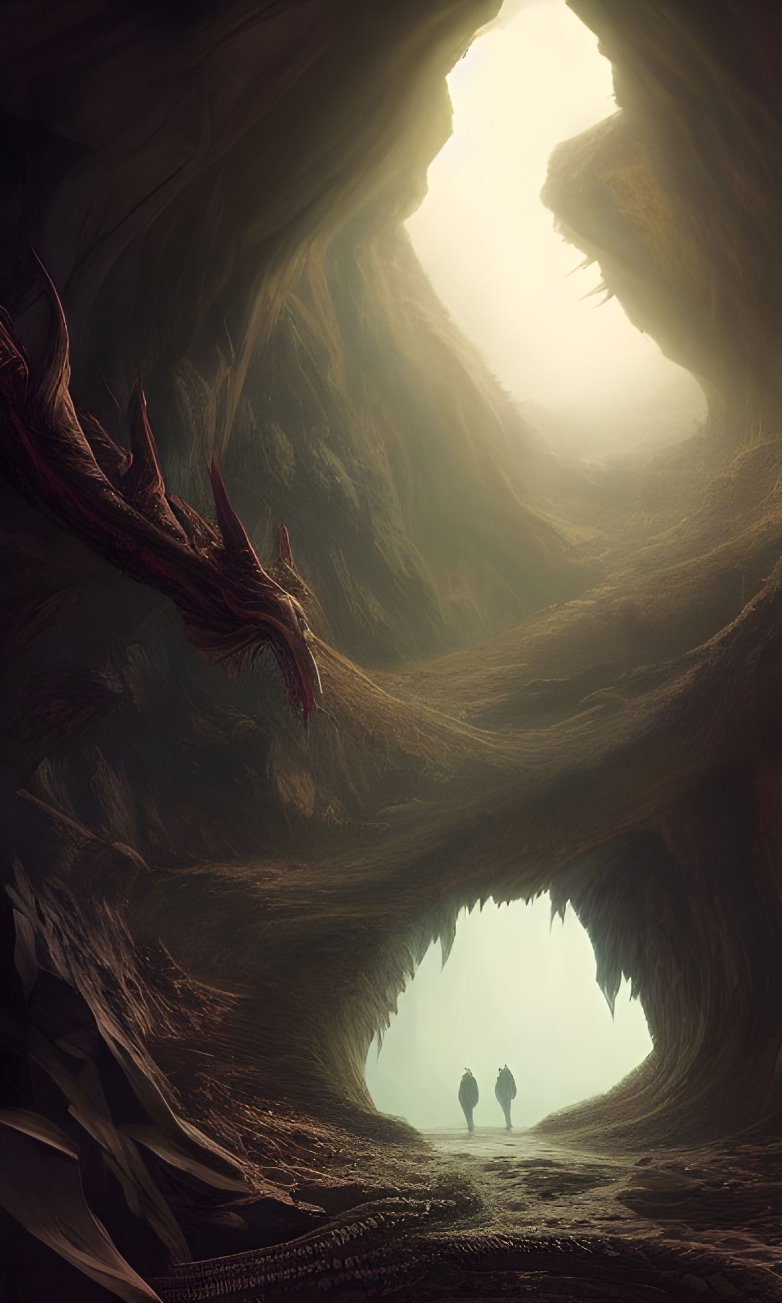 Black Wyvern in Cave with Forest View