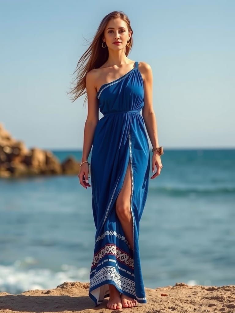 Elegant Girl in Long Greek Dress