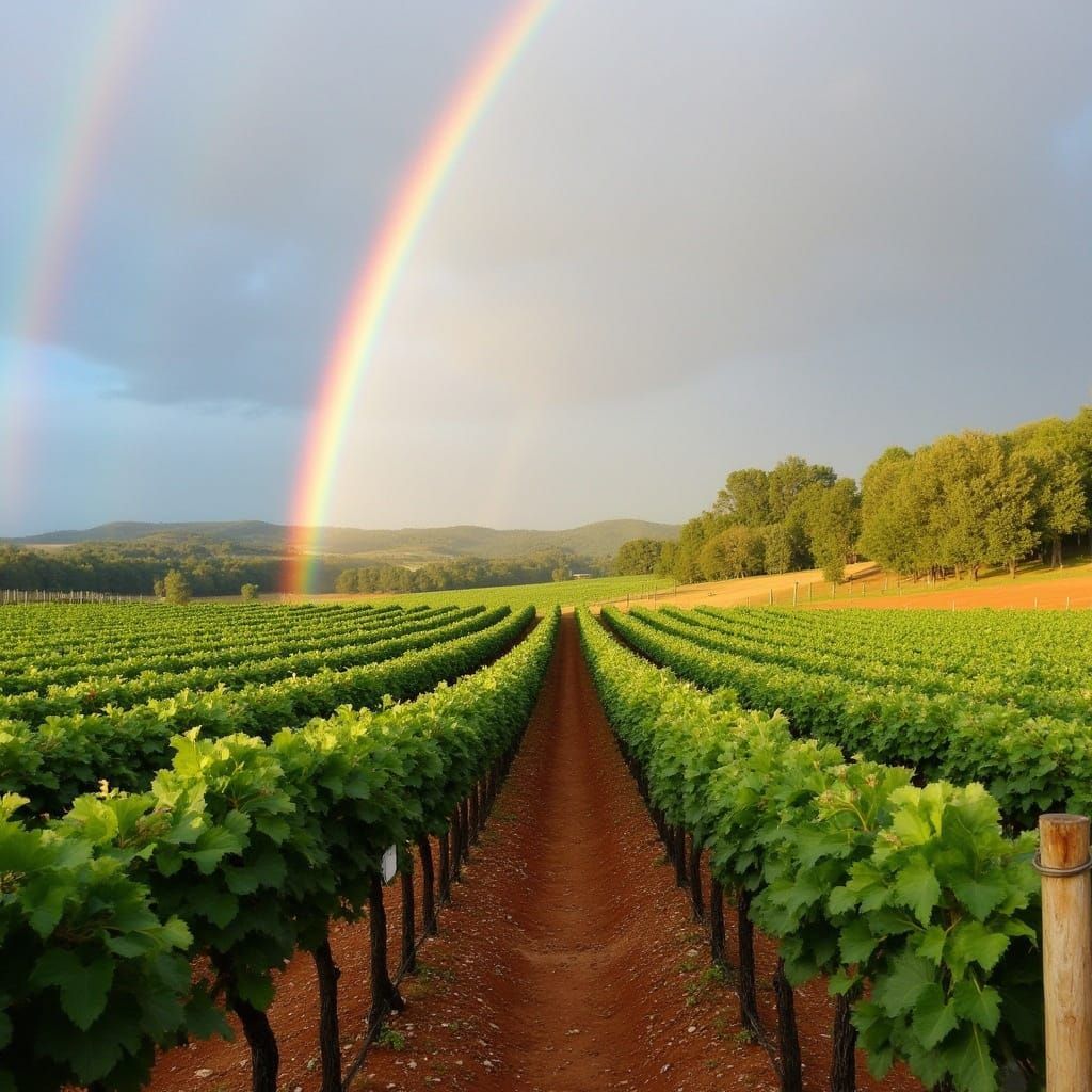 Vibrant Vineyard Scene with Rainbow Hues