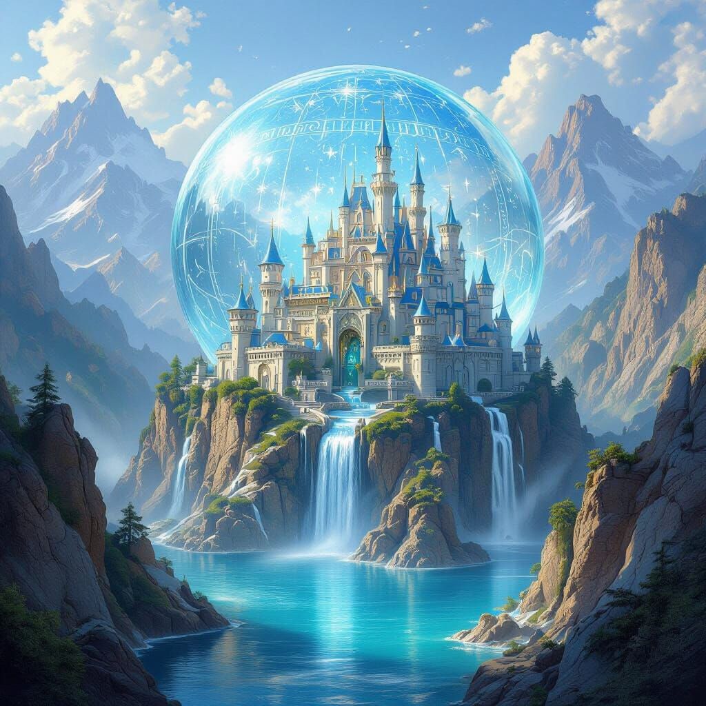 Azure Mages City: Palace on Cliffs with Waterfalls