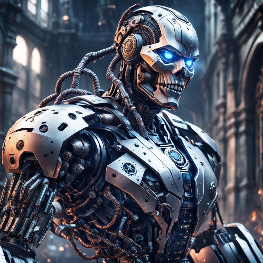 Detailed Matte Painting of a Cyborg Robot